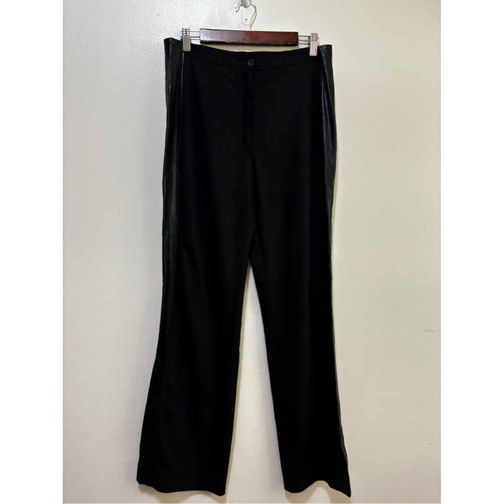 Escada Black Wool Silk Trousers with Faux leather side panels size size 42US 12